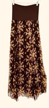 Willow + Clay Wm Small Brown Beige Crinkle Flowy Pullup Maxi Skirt